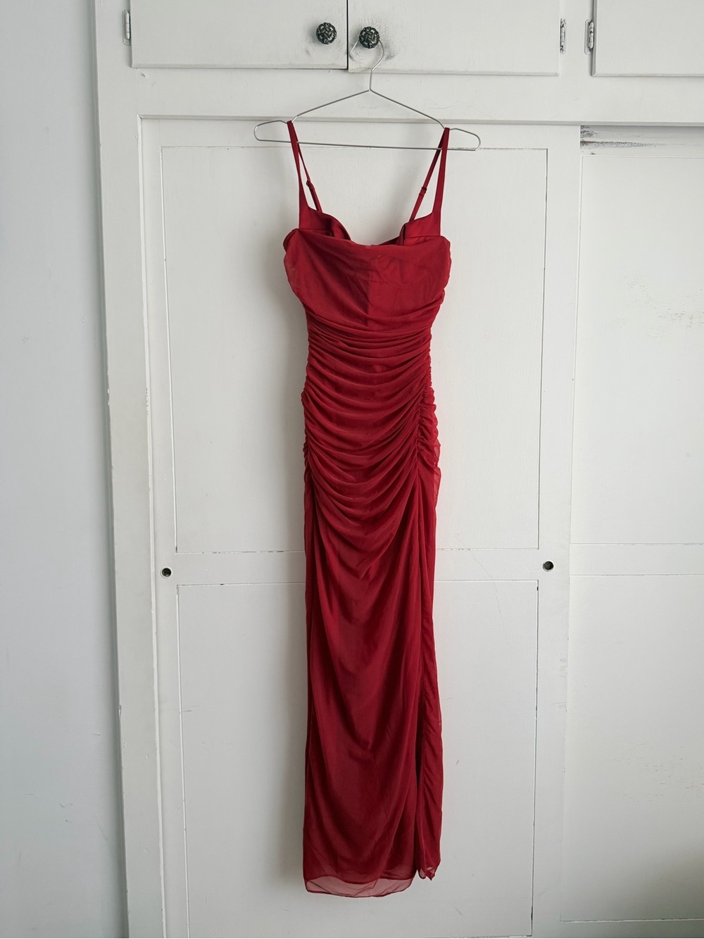 House of CB Lini Sleeveless Mesh Gown - Deep Red
